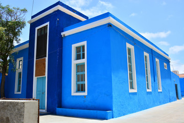 A blue Christian traditional church on Sal Island, Cape Verde, Cabo Verde