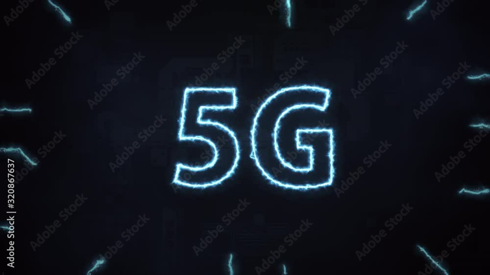 Sticker 5G symbol with futuristic background and rays, concept of network speed (3d render)