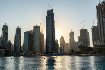 Fototapeta na wymiar Dubai, UAE downtown in the evening. Construction area
