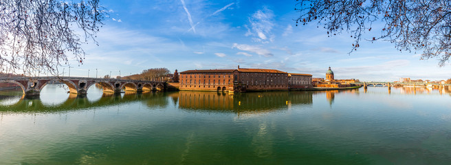 The Pont Saint Pierre and the Pont Neuf over the Garonne and the tomb in Toulouse in Occitanie,...