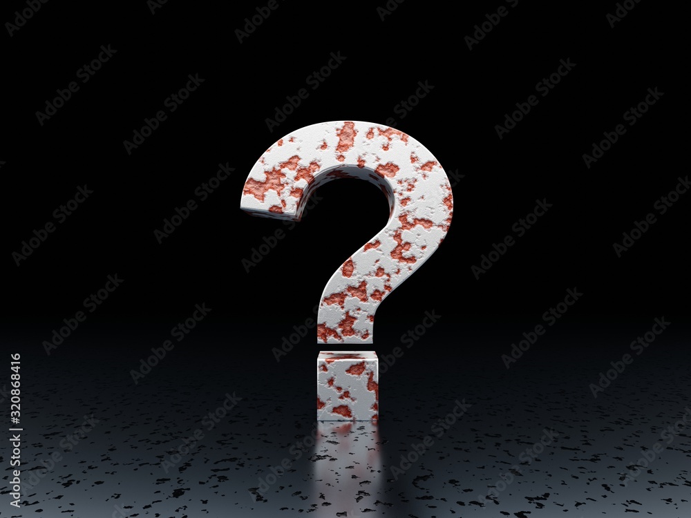Poster question mark rusty sign, rusty symbol font series on black background 3d render