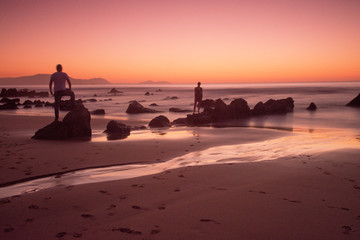 sunset on the beach in barrika, basque country