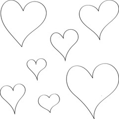 A lot of hearts, vector illustration with a black outline on a white background. Template for greeting card for Valentine's day.