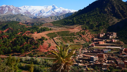Bright landscape of Morocco, breathtaking curves of mountains, stunning combination of hills & farm...