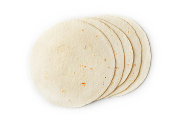 Tortilla on a white isolated background. Corn tortilla or simply tortilla is a type of thin...