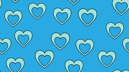 Texture seamless pattern of flat icons of hearts, love items for the holiday of love Valentine's Day February 14 or March 8 on a blue background. Vector illustration