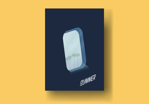 Vintage Style Postcard Layout with Airplane Window View Illustration