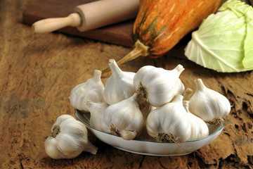 The portrait of food Garlic on the plate