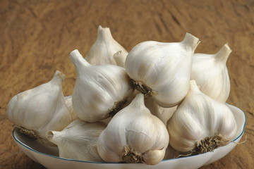 The portrait of food Garlic on the plate