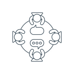 Business meeting vector line icon. Group of people sitting around a table brainstorming and working together on new creative projects.