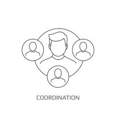Team coordination icon for concept of participation in a group. Flat outline style. Team Leader icon