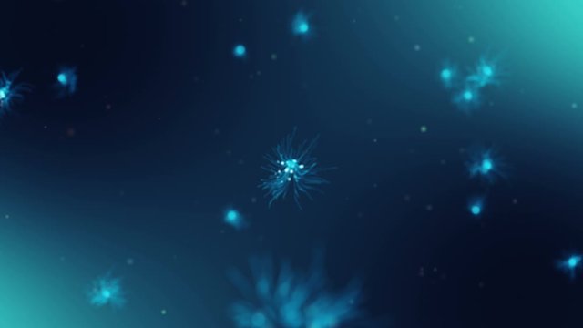 Forming Brain Synapse. Spread of Artificial intelligence. Neural Network View of Floating Digital Virus. Computer Malware
