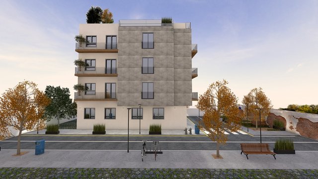 EDIFICIO DE APARTAMENTOS EN LA PLAYA . RENDER 3D 