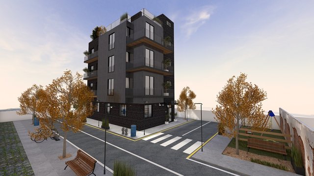 EDIFICIO DE APARTAMENTOS EN LA PLAYA . RENDER 3D 