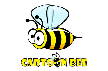 Cartoon character yellow striped bee and the inscription.