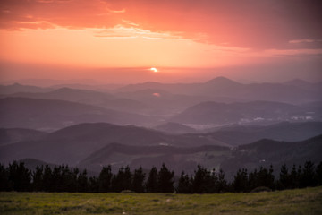sunset over the hills in basque country, spain