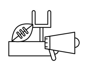 american football sport balloon with goal camp arch and megaphone