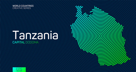 Abstract map of Tanzania with circle lines - obrazy, fototapety, plakaty