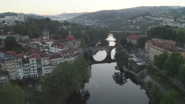 Amarante drone aerial view in Portugal at sunrise