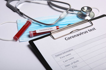 Coronavirus test. Composition on the theme of coronavirus. Medicine, blood tests. 2019 - nCoV