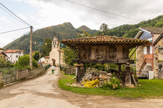 Espinaredo, Spain. An Asturian horreo, a typical granary from the northwest of the Iberian Peninsula