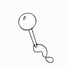 Simple round baby rattle. Hand drawn vector illustration. Black lines on white, Doodle and sketch style.