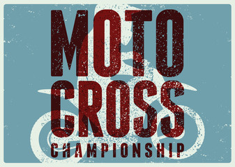 Motocross Championship typographical vintage grunge style poster. Silhouette of a motocross rider on a motorcycle. Retro vector illustration.