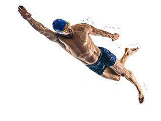 man sport swimmer swimming isolated white background - Powered by Adobe
