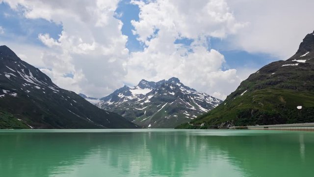 Hyperlapse of Silvretta Stausee lake on Silvretta-Bielerhohe High Alpine Road in Vorarlberg, Austria.