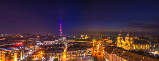 Fototapeta na wymiar Night European city views from a height