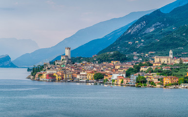 Naklejka na ściany i meble Malcesine, beautiful little town on Lake Garda. Veneto, Province of Verona, Italy.