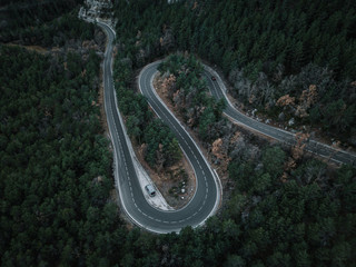 High angle view of mountain road in the forest