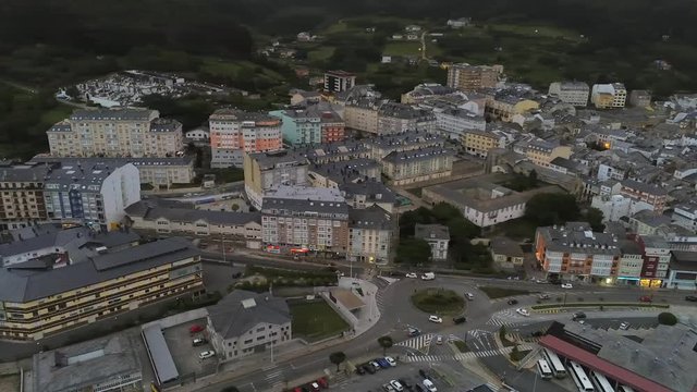 Aerial view of the town of Viveiro, in Lugo province northwestern Galicia, At evening.
