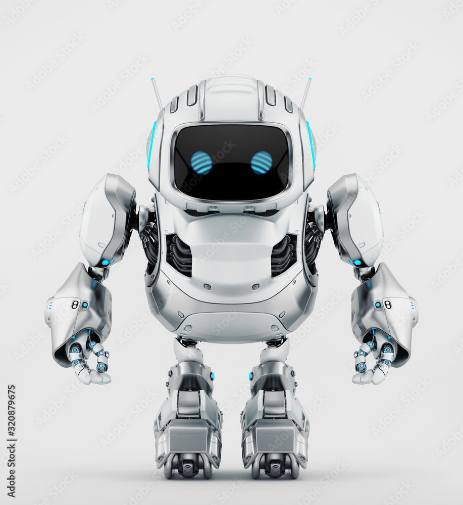 Poster smart silver robotic controlled bot, 3d rendering