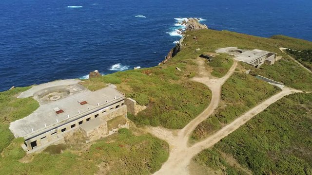 Aerial view of Cabo Prior playa Santa Comba cliff area  and coastline at Northern west Spain.