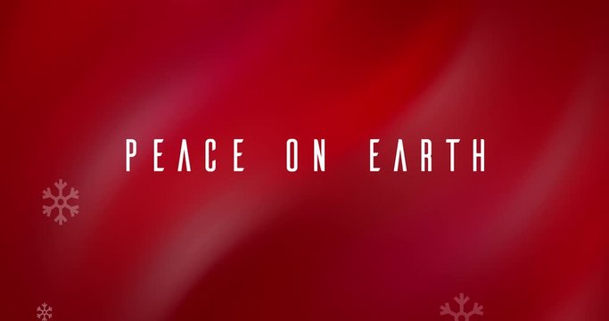 Animated Peace on Earth Text on a Red Gradient Background with Falling Snowflakes