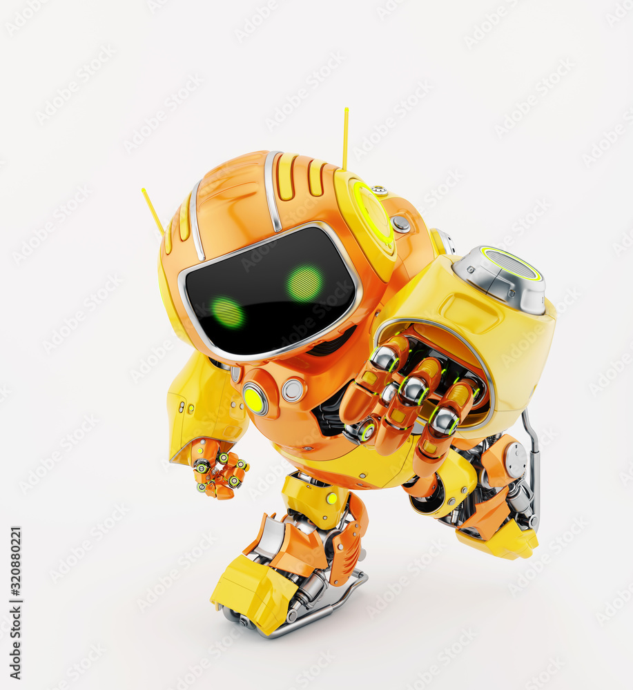 Poster smart robotic controlled bot, 3d rendering in action