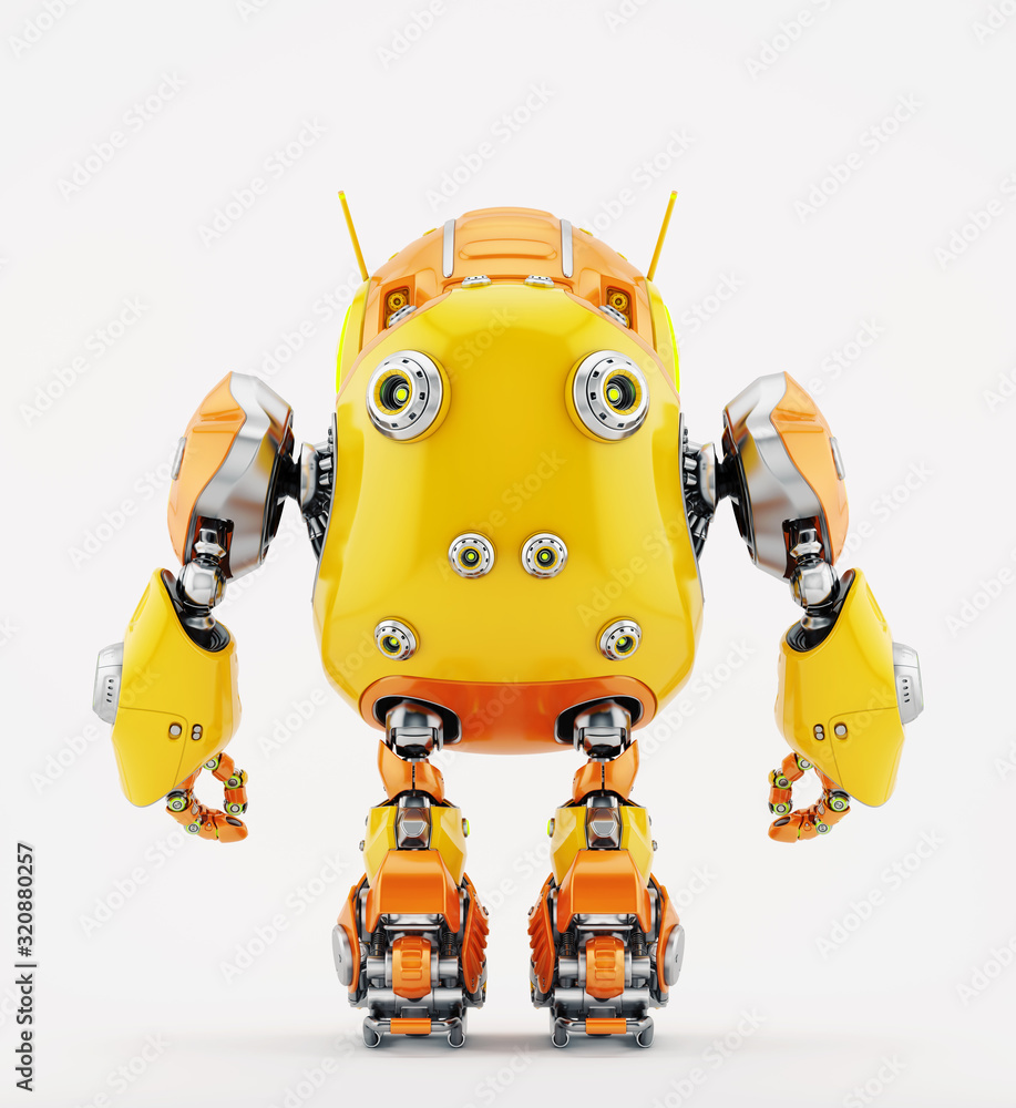 Poster smart robotic controlled bot, 3d rendering backwards
