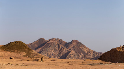 Egypt. Desert and mountains of the Sinai Peninsula. Sands, dunes, rocks and gorges. Promised land.