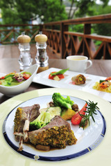 The portrait of food meal on the white plate