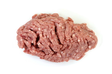 Minced meat, pork, beef, forcemeat, clipping path, isolated on white background. Raw ground beef meat in closeup on white background.