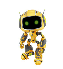 Orange robotic creature with antennas, 3d illustration in front