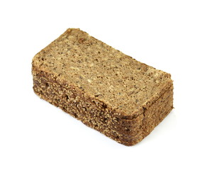 Slices of wholemeal dark bread isolated on a white background in close-up (high details)