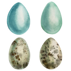 set of easter eggs on an isolated white background, festive design, watercolor clipart