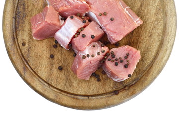 Fresh raw beef meat slices isolated over white background