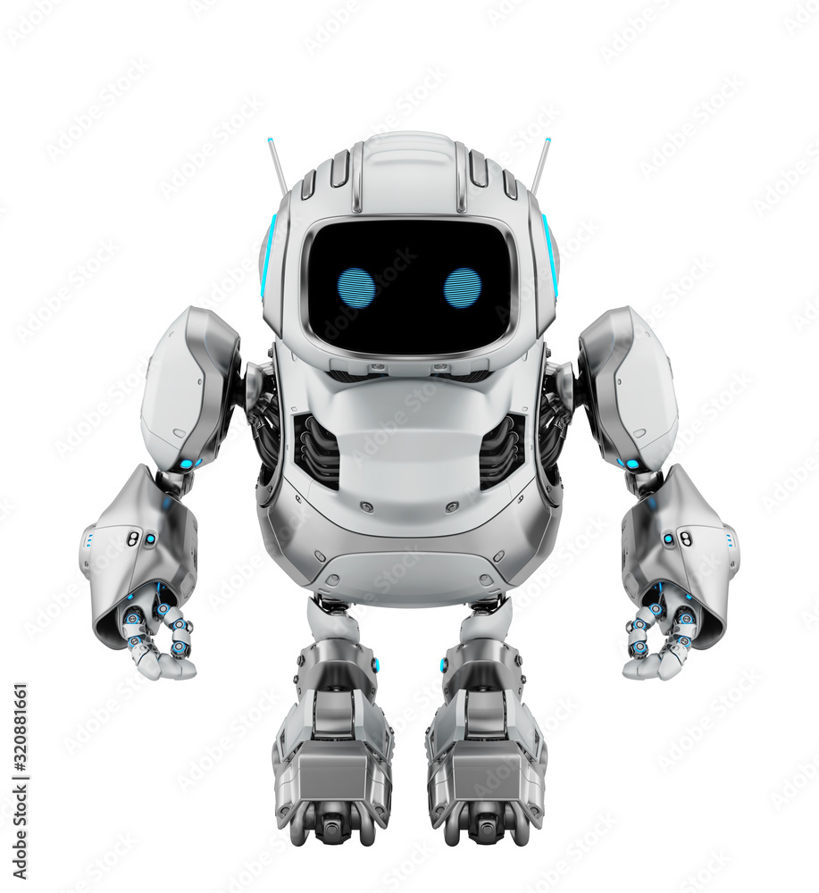 Poster smart silver robotic controlled bot, 3d rendering