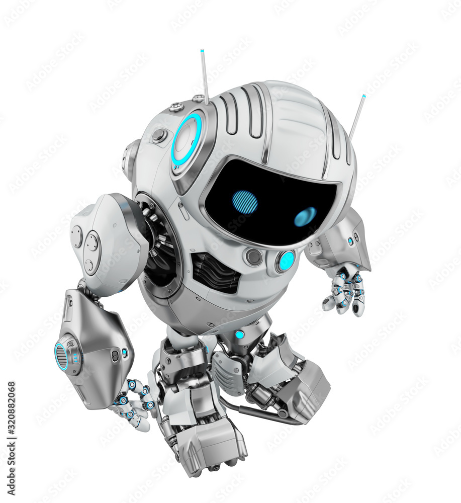 Poster smart silver robotic controlled bot, 3d rendering
