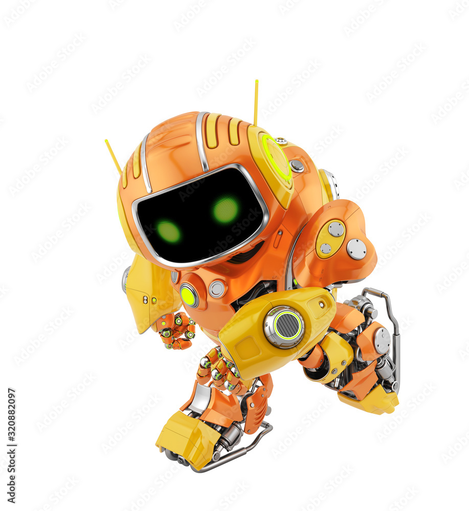 Poster smart robotic controlled bot, 3d rendering in action