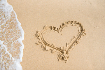 love, heart drawn on the sand, beach