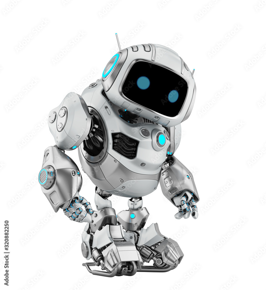 Poster smart silver robotic controlled bot, 3d rendering